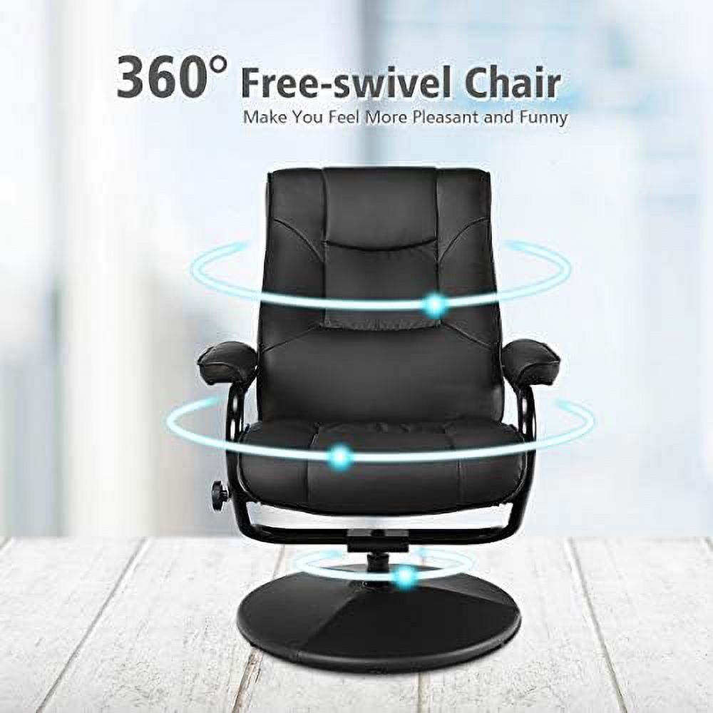 Black PU Leather Swivel Recliner Chair with Ottoman E878