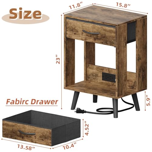Gray Nightstands Set of 2 with Fabric Drawer and Open Wood Shelf V389