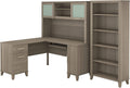 L Shaped Desk with Hutch and 5 Shelf Bookcase S10496