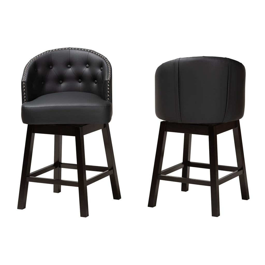Faux Leather and Wood Swivel Counter Stool Set-2PC Tan, Espresso Brown M559794