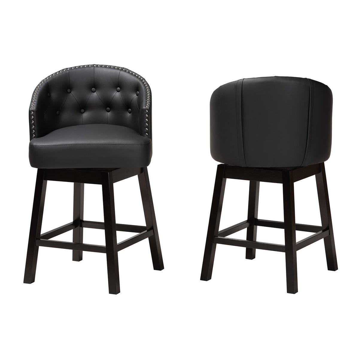 Faux Leather and Wood Swivel Counter Stool Set-2PC Tan, Espresso Brown M559794