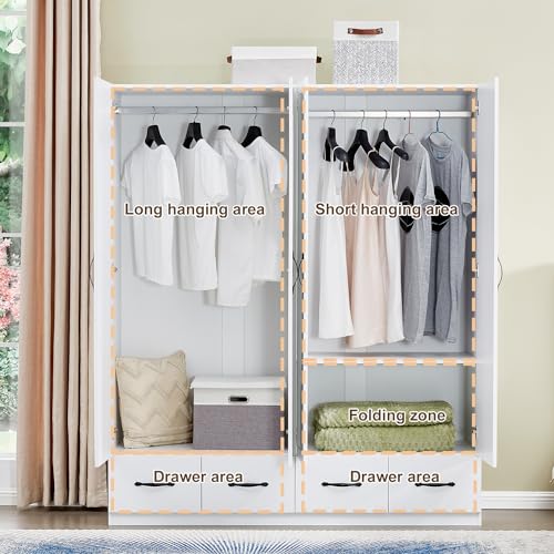 Gray Wooden Armoire Wardrobe with 3 Drawers W3983