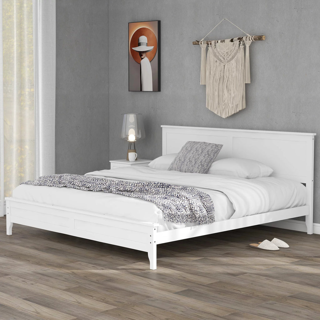 Modern White Solid Wood King Platform Bed Y7922