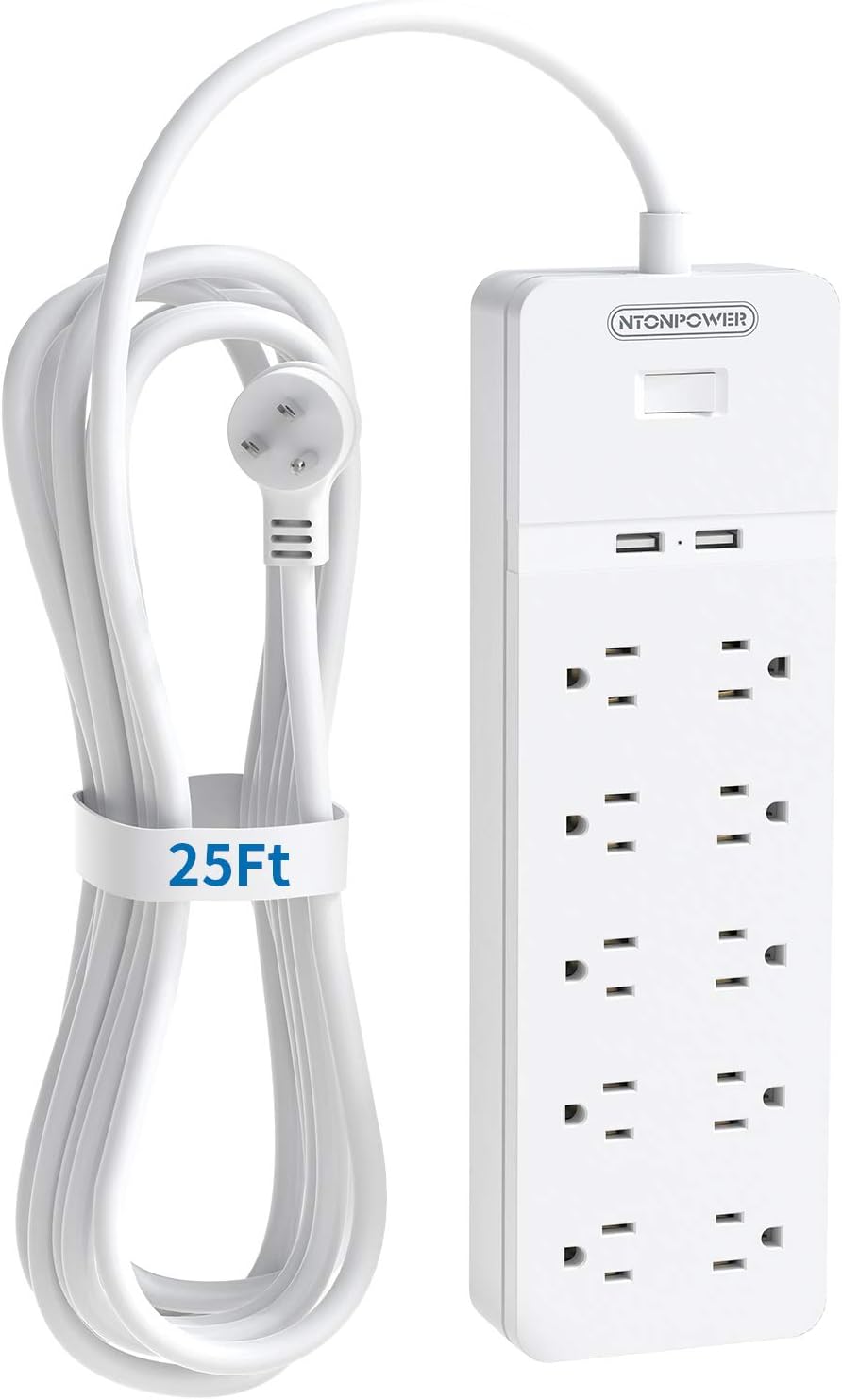 25 Ft Extension Cord Surge Protector with 10 Outlets 2 USB, Pack of 2 M4327