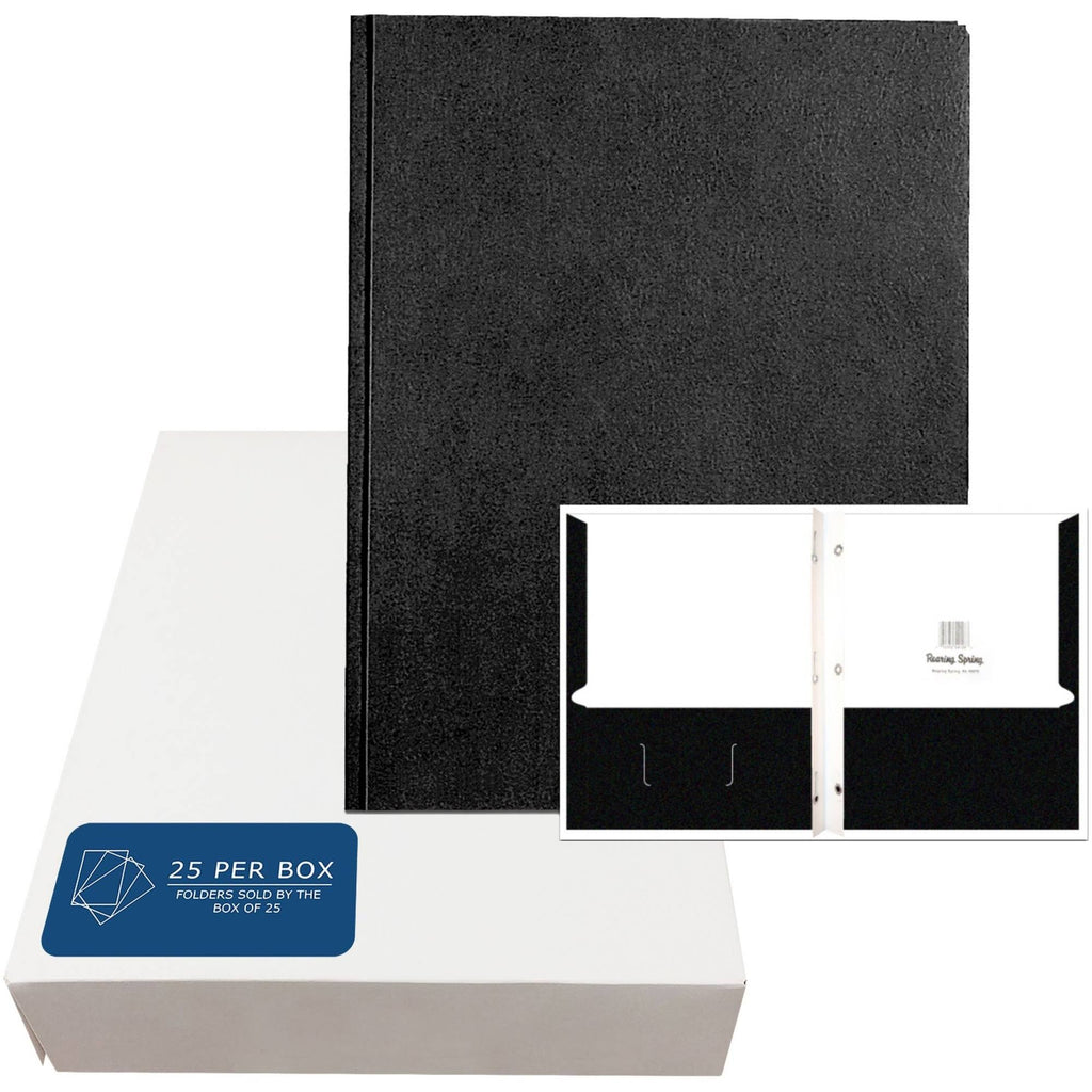 Black Embossed 2-Pocket Folders with Prongs, 25/Box J88447