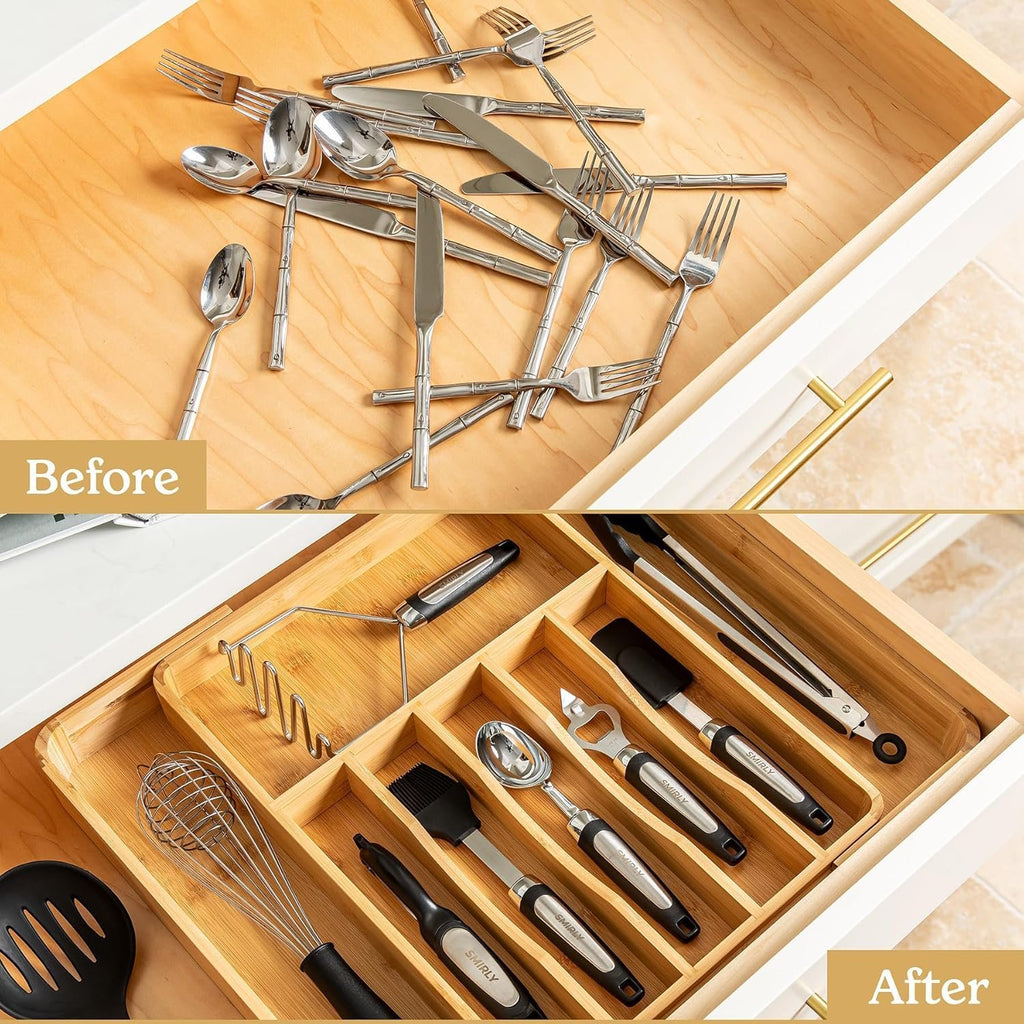 Bamboo Adjustable 8-Compartment Drawer Organizer I7323