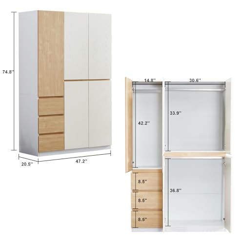 4 Door Wardrobe Closet with Clothing Rod, 4 Drawers, Mirror, 62.99" D x 18.9" W x 70.87" H D40883
