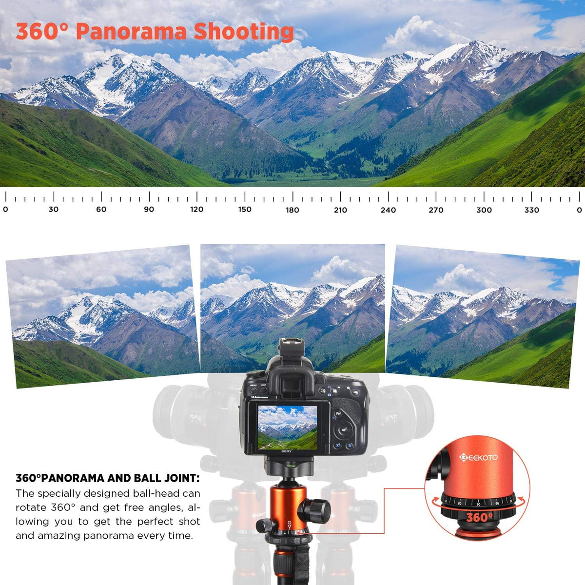 77’’ Aluminum Camera Tripod with 360 Degree Ball Head T4812