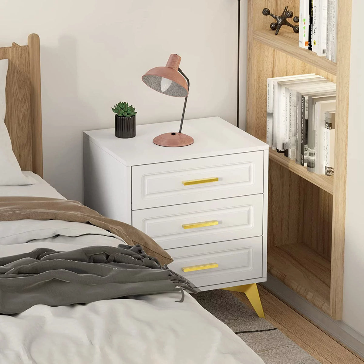 White 3 Drawer Wood Nightstand O744439
