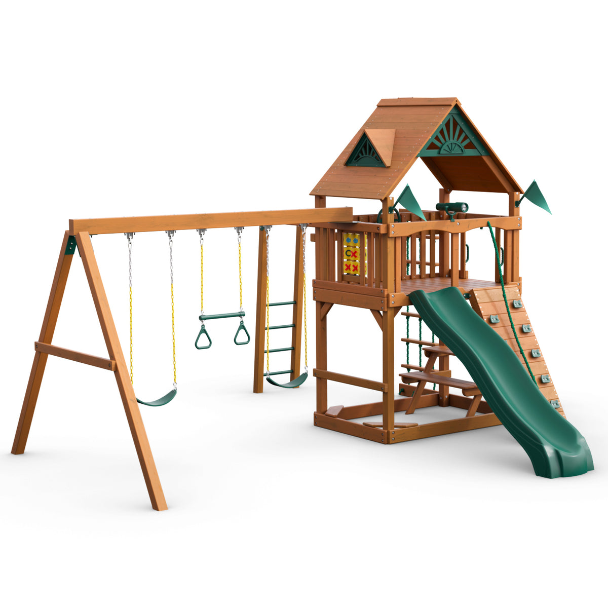 Wooden Swing Set with Monkey Bars and Picnic Table P566
