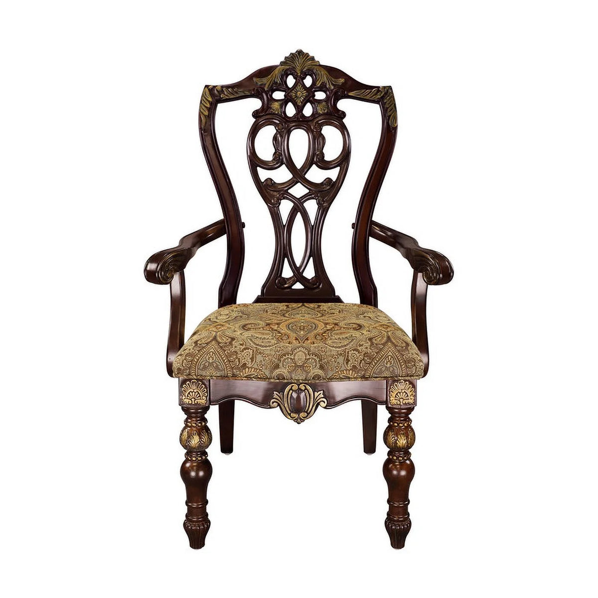 Fabric Upholstered Wooden Arm Chair Set of 2 Cherry Brown F3199