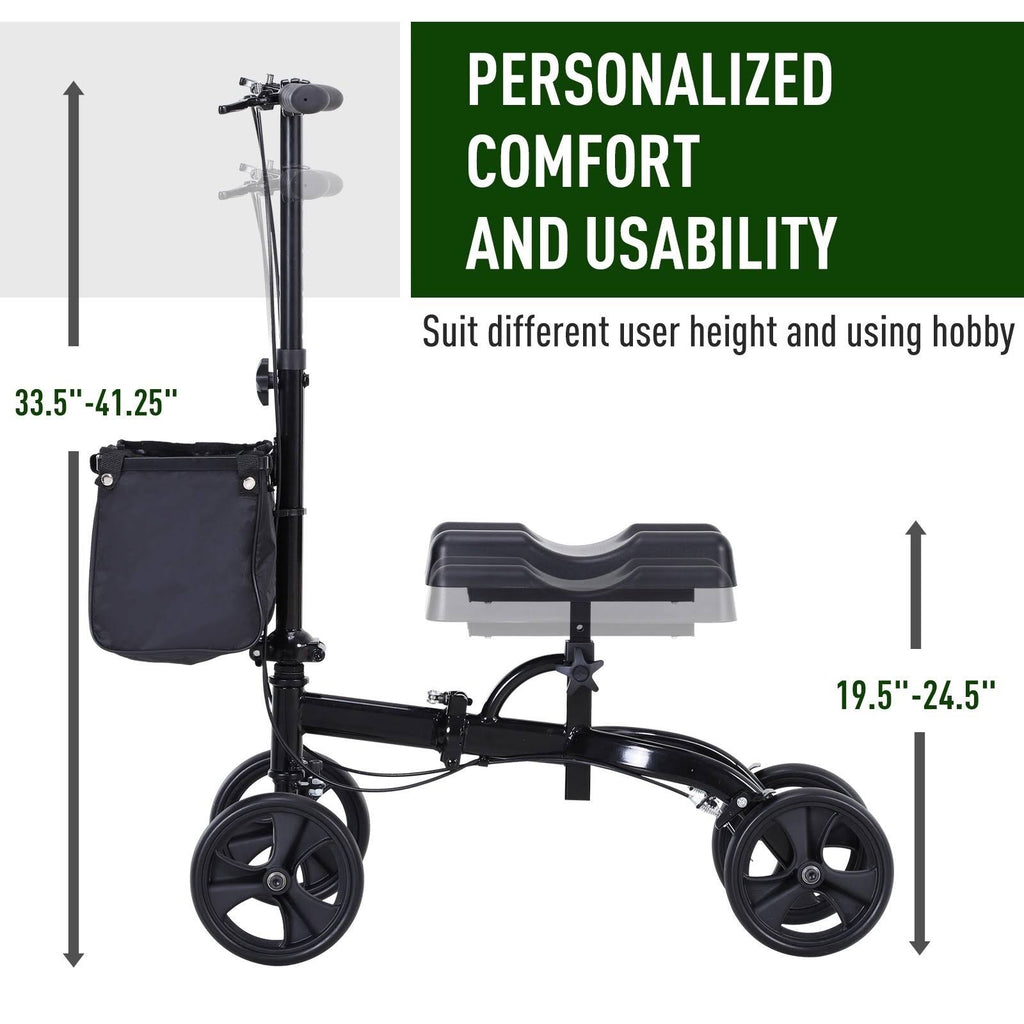 Black Foldable Knee Walker Scooter with Basket T4392