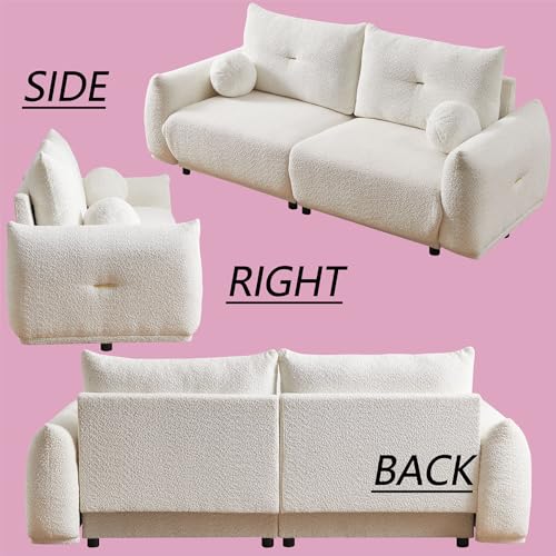 Oversized 2-Seater Loveseat Sofa with Cushions and Ball Pillows (Beige) G772004