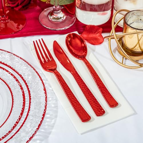350PCS Clear Plastic Plates with Gold Trim Disposable Dinnerware Set A436