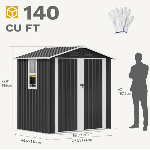 6x4ft Metal Outdoor Storage Shed with Window H334367