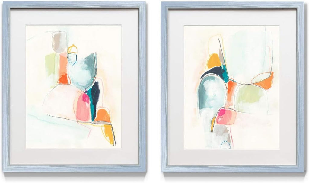 2 Piece Framed Artwork Set, Silver Frame, White Mat, Plexiglass, 16 in W X 20 in H V544