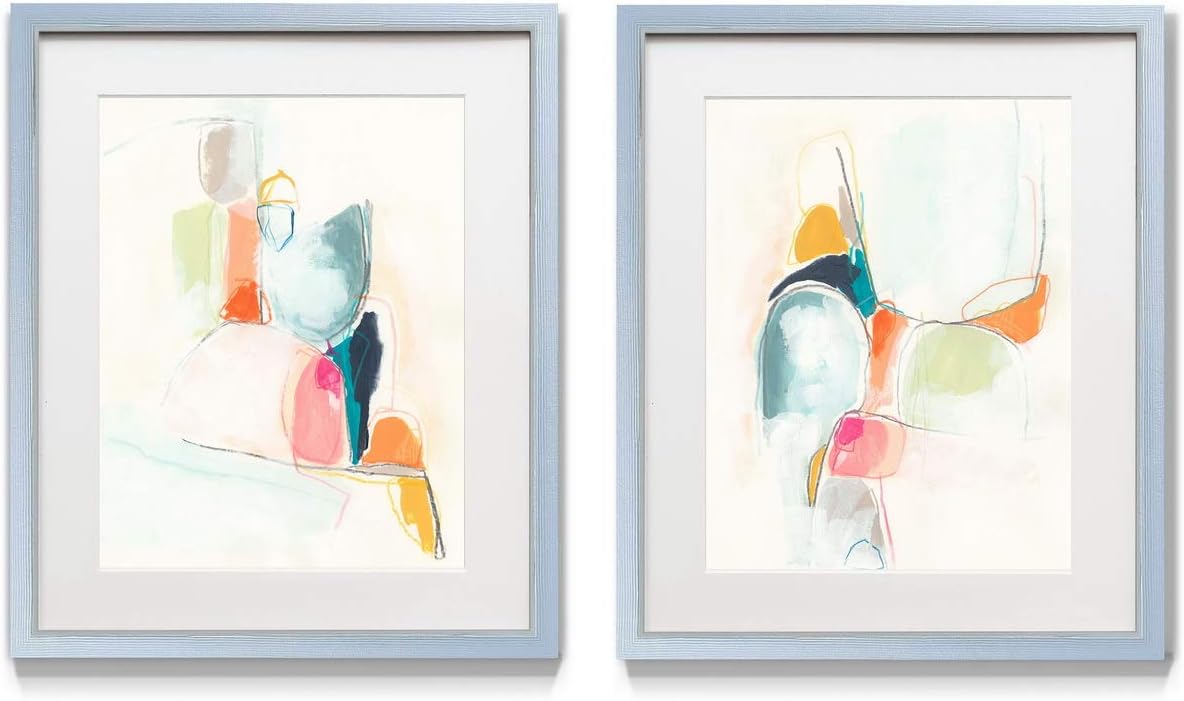 2 Piece Framed Artwork Set, Silver Frame, White Mat, Plexiglass, 16 in W X 20 in H V544