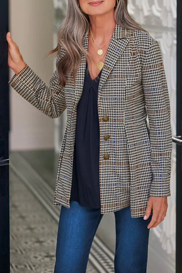 Plaid Patchwork Turn-back Collar Outerwear Y914228