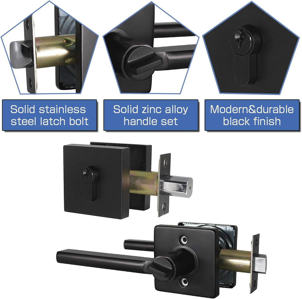 5 Pack Square Lever Handle for Closet Keyless Non-Locking Heavy Duty Interior Doors Passage Door Lever Black Finish Reversible Left or Right X1701