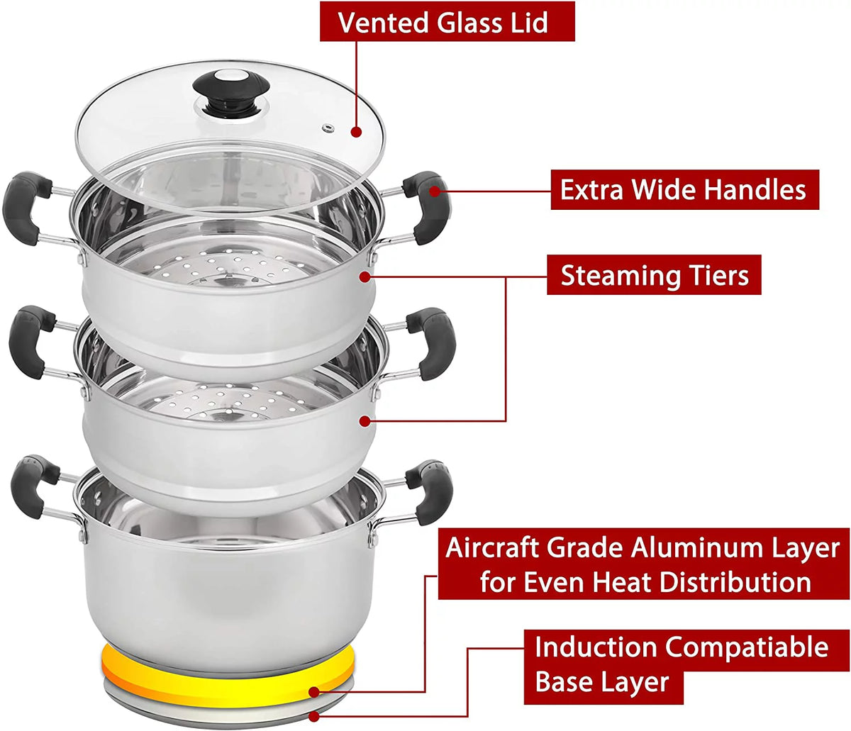 10" Stainless Steel 3 Tier Steamer Pot O405