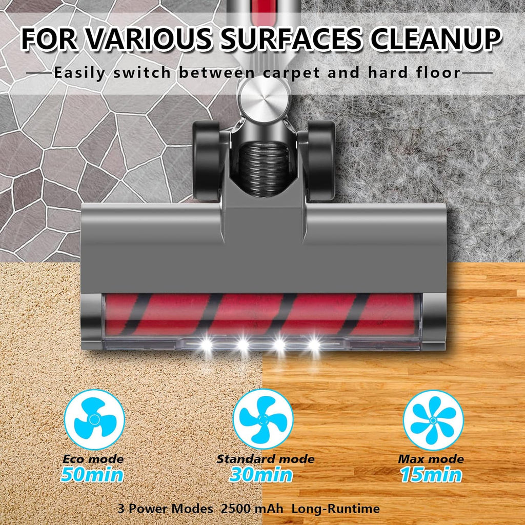 Cordless Stick Vacuum Cleaner with 2 Batteries, 27KPa Brushless Motor, LED Display P735