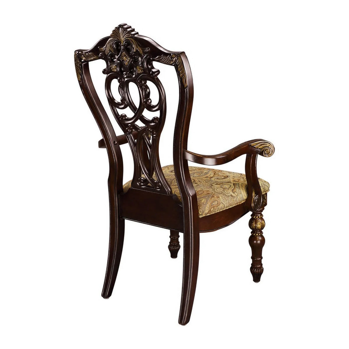Fabric Upholstered Wooden Arm Chair Set of 2 Cherry Brown F3199