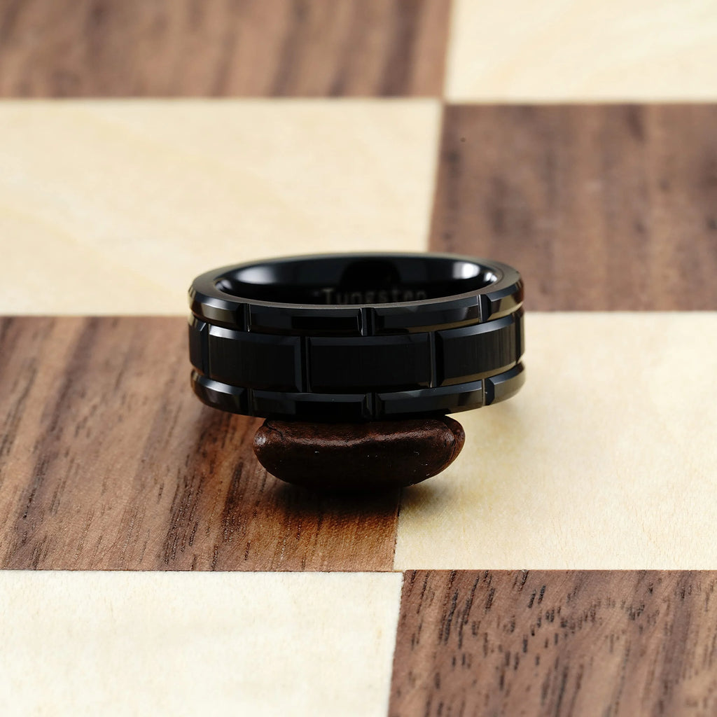Black Tungsten Rings Wedding Band Brick Pattern Brushed Size 6-16 A58675