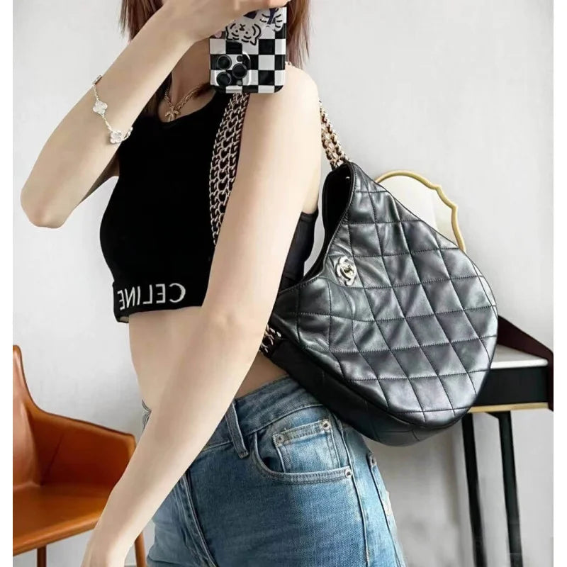 Black Lambskin Hobo Bag W895640