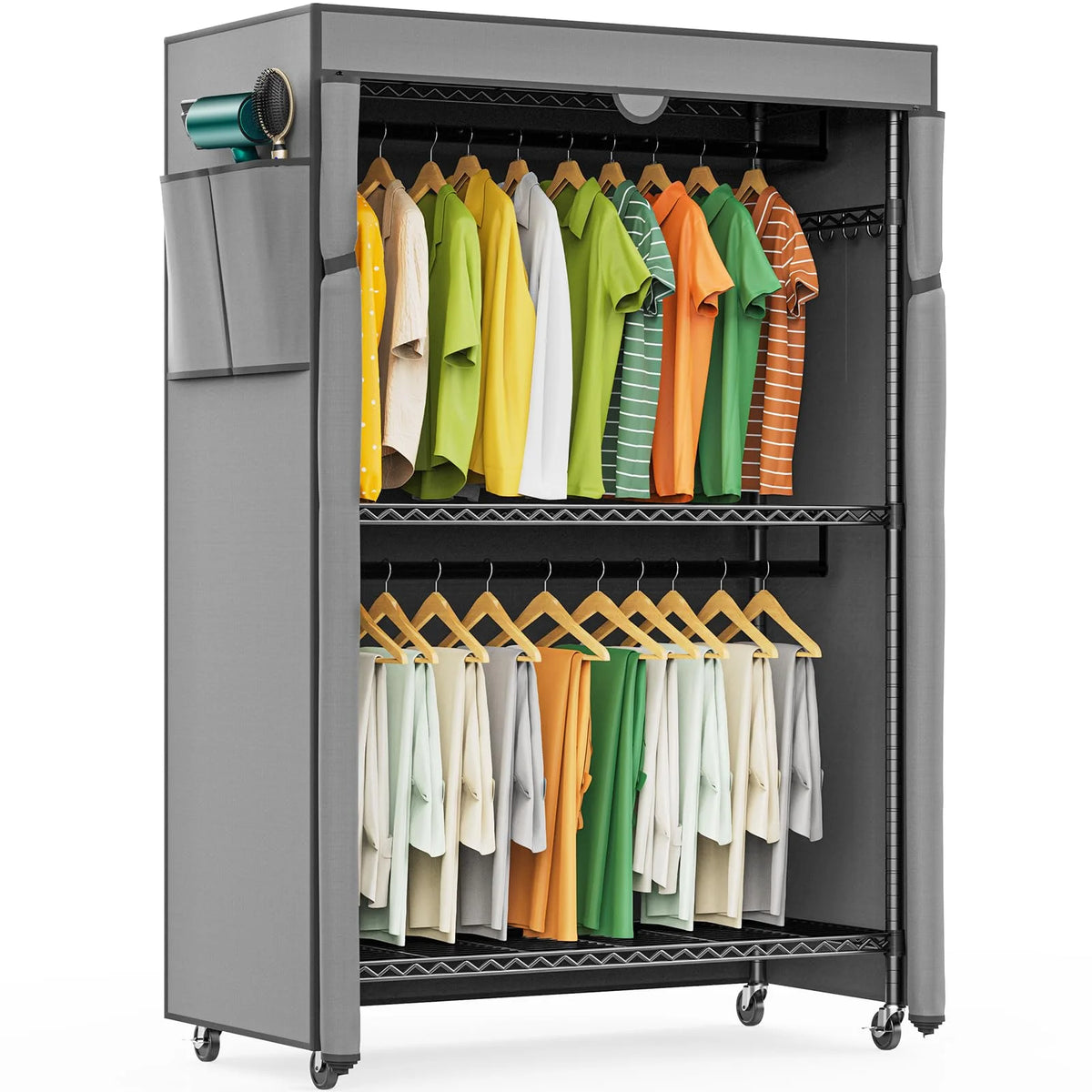 Heavy Duty Covered Clothes Rack with Shelves J614173
