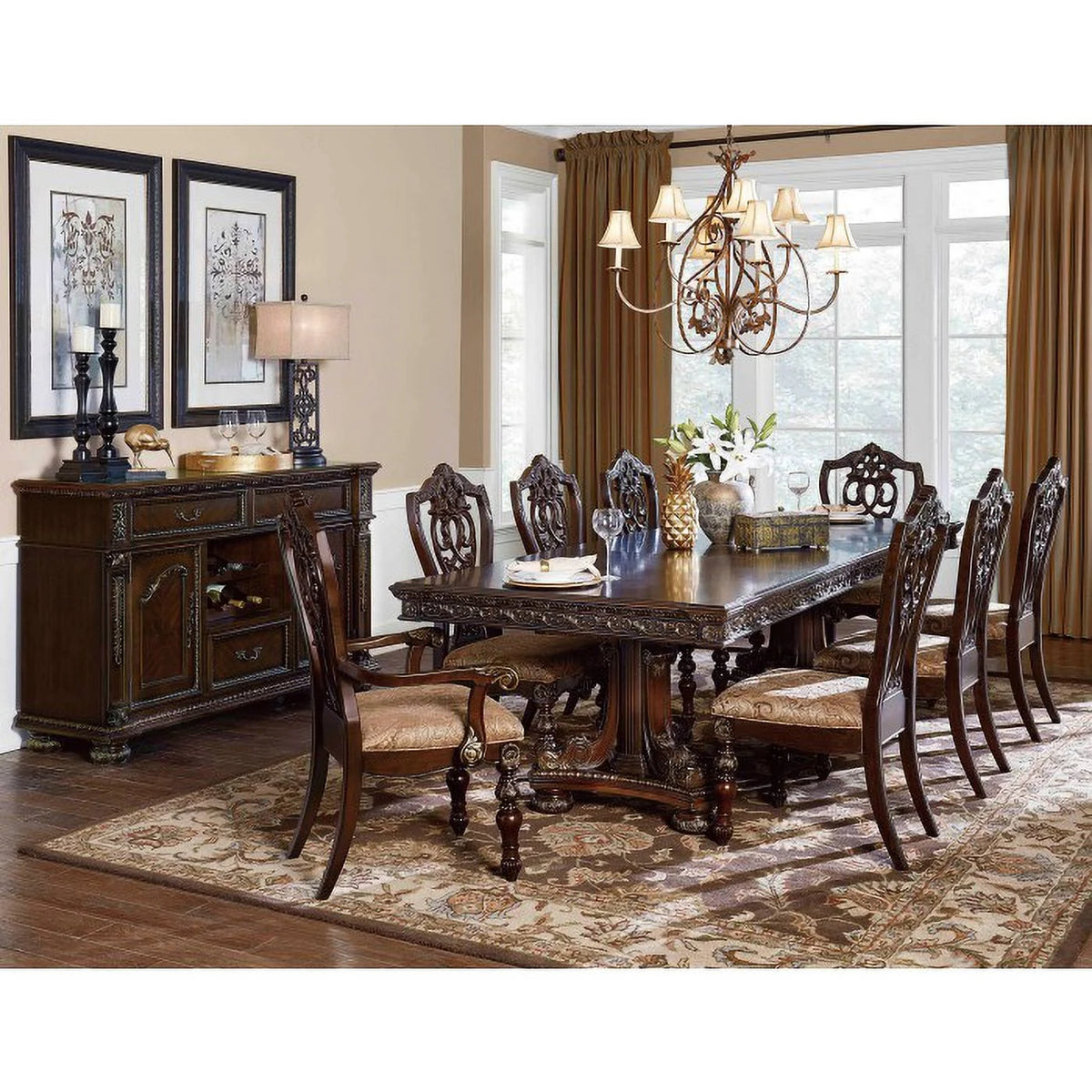 Fabric Upholstered Wooden Arm Chair Set of 2 Cherry Brown F3199