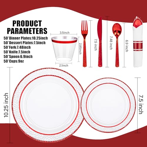 350PCS Clear Plastic Plates with Gold Trim Disposable Dinnerware Set A436