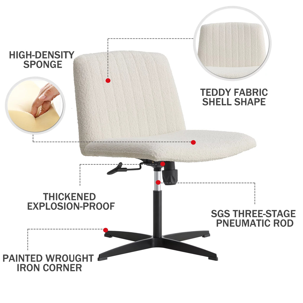 White Faux Fur Velvet Adjustable Swivel Chair Y686582