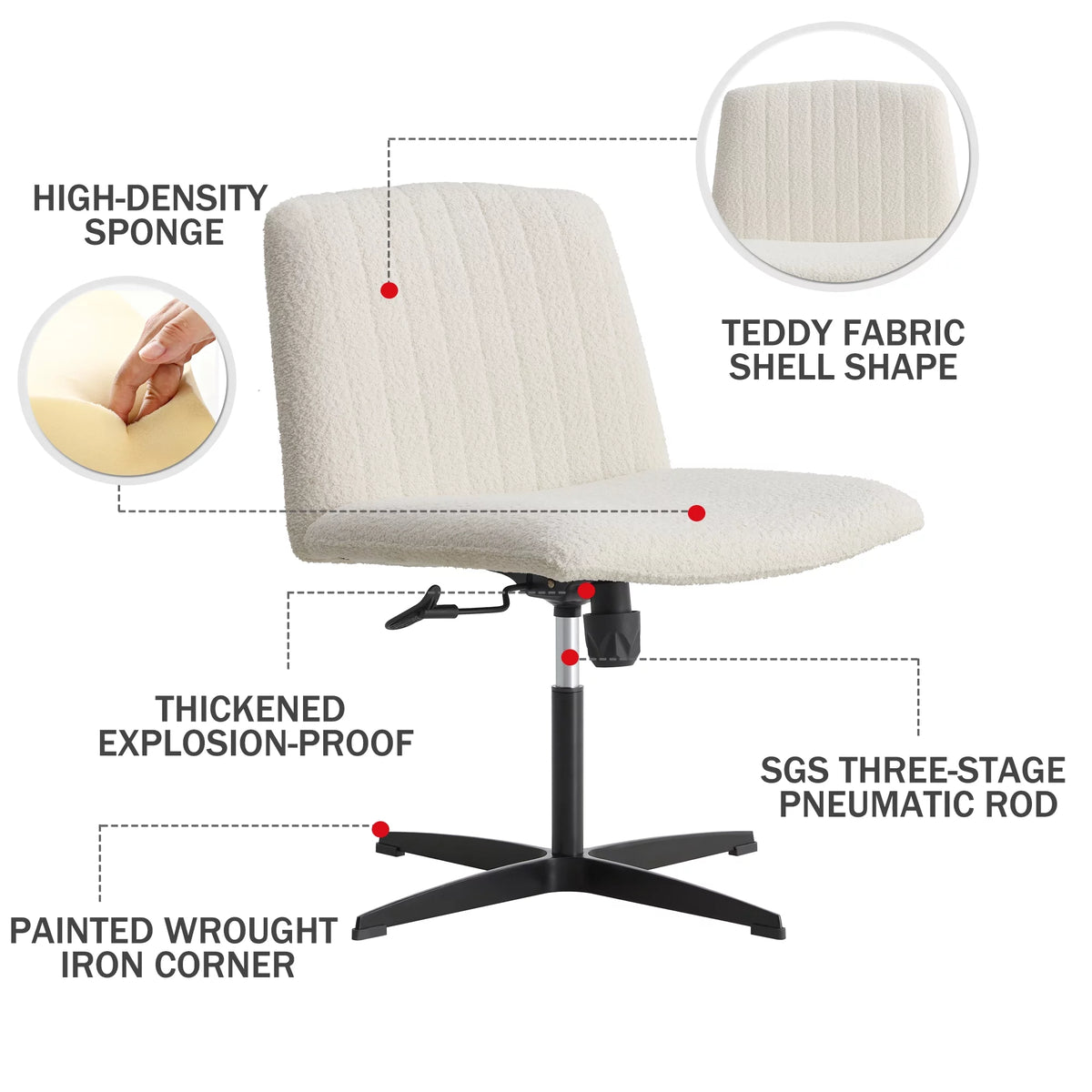 White Faux Fur Velvet Adjustable Swivel Chair Y686582