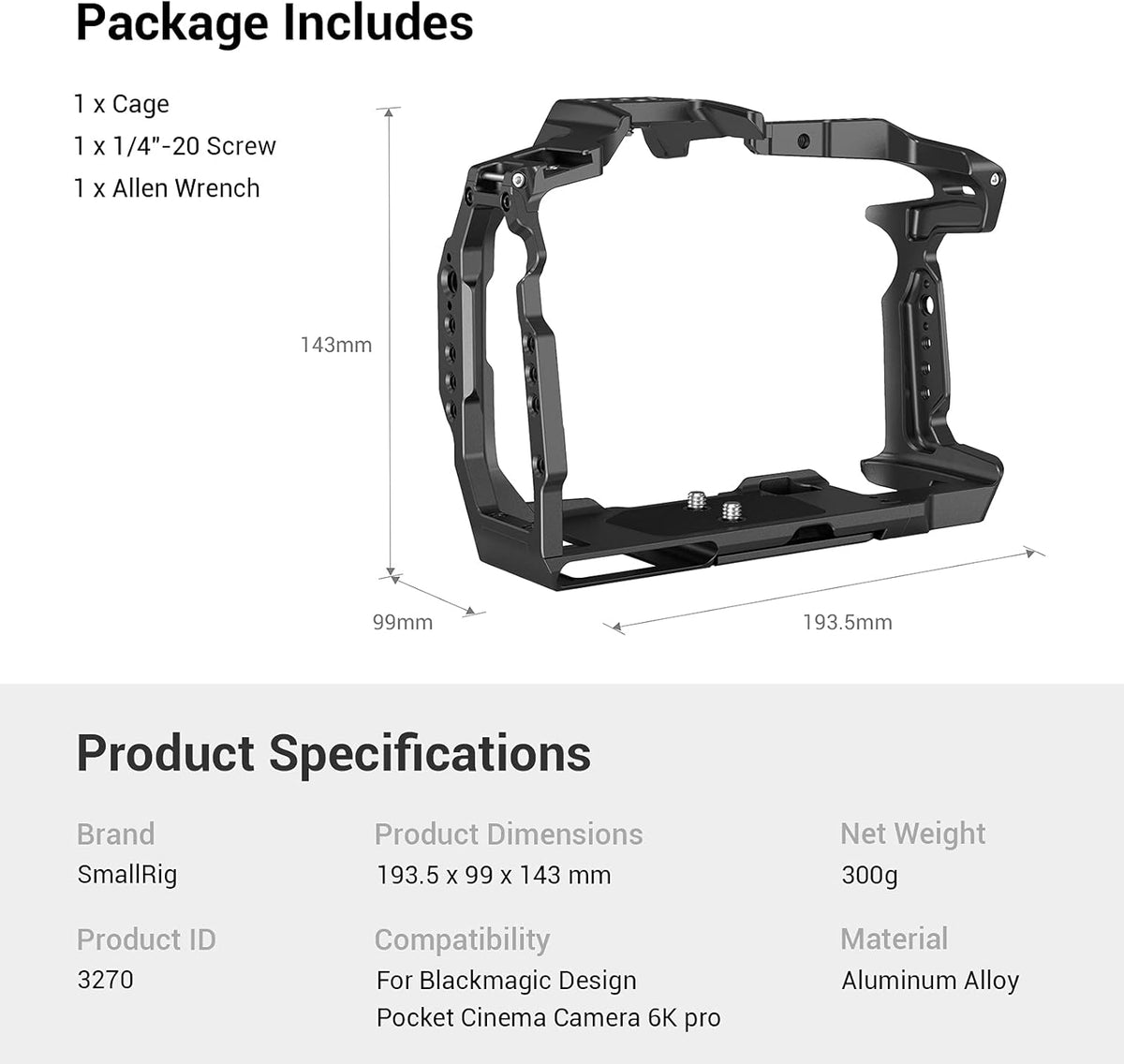 Full Cage for Blackmagic Pocket Cinema Camera 6K Pro with NATO Rail & Cold Shoe Mount J89104