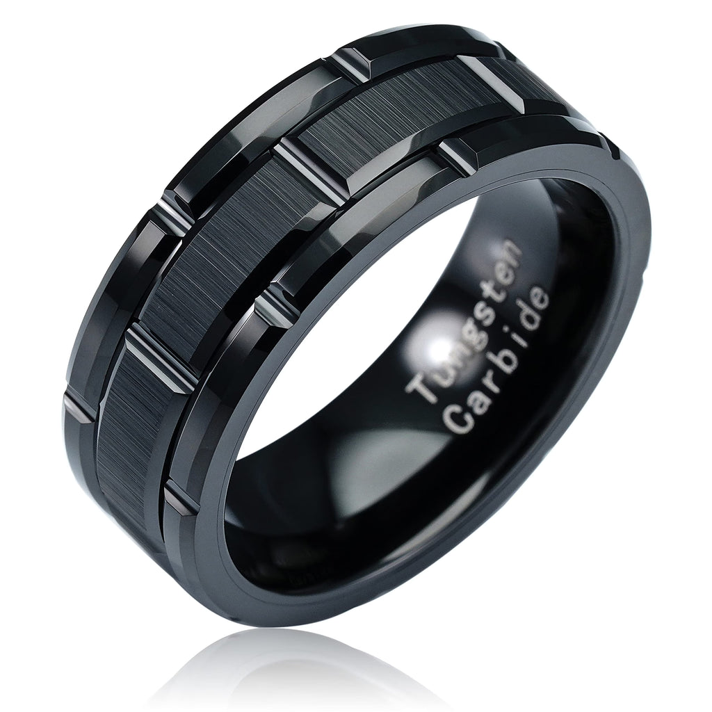 Black Tungsten Rings Wedding Band Brick Pattern Brushed Size 6-16 A58675