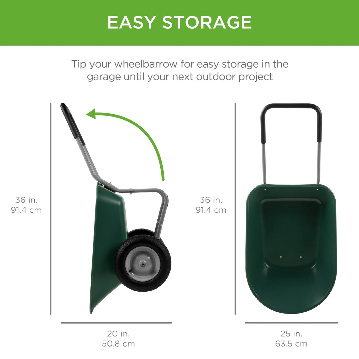 Green Dual Wheel Home Wheelbarrow Yard Garden Cart F407944