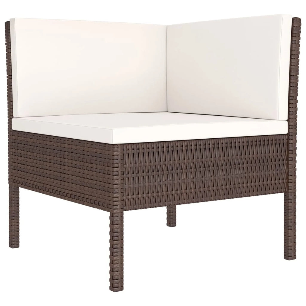 9 Piece Patio Lounge Set with Cream White Cushion Brown Poly Rattan Sectional Outdoor Furniture Set I5243