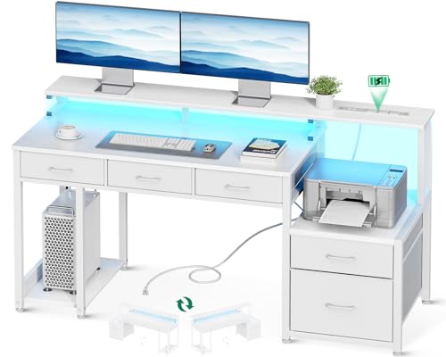 55 Inch Black Computer Desk with 3 Drawers A518137