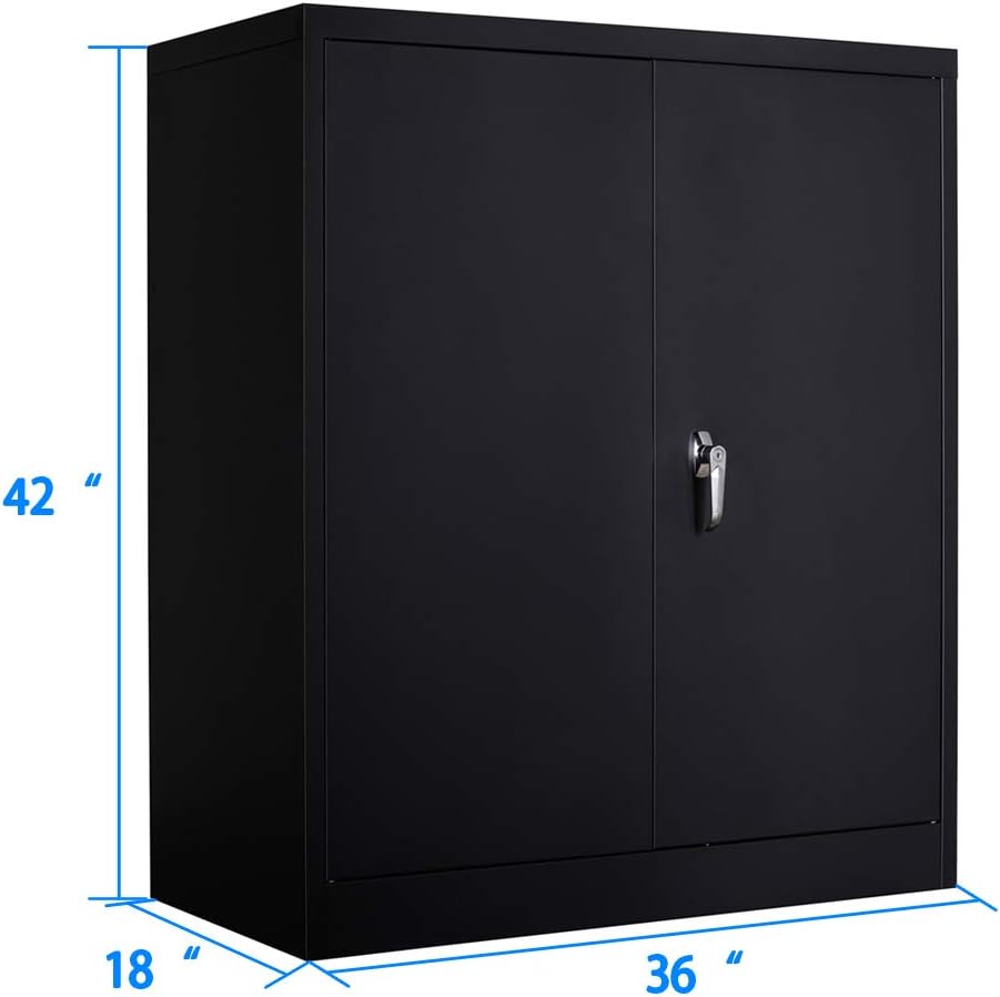 Black Metal Storage Cabinet with 2 Adjustable Shelves P7810