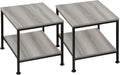 Rustic Brown 2 Tiers Square End Table with Metal Frame, Set of 2 L45551