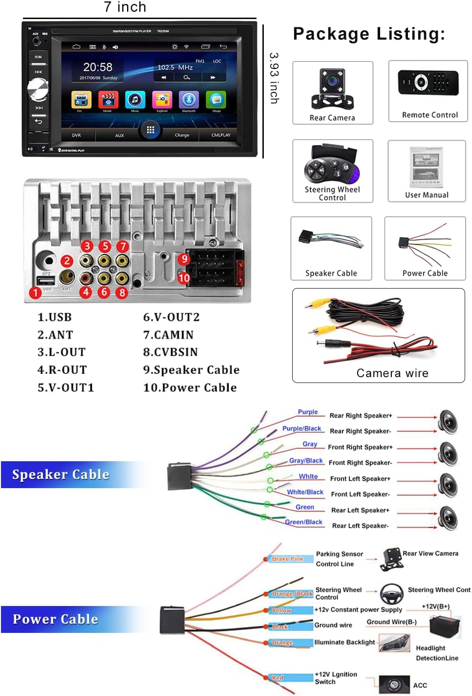 Double Din Bluetooth Car Stereo 6.2 Inch Touch Screen MP5 Player with Backup Camera X815103