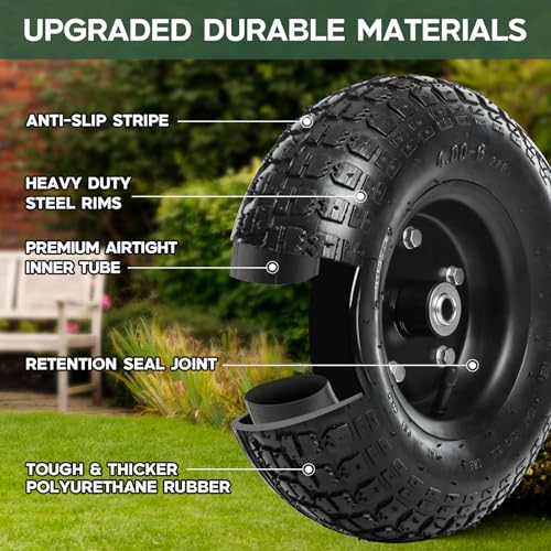 13 Inch 1 PC Rubber Pneumatic Replacement Tires and Wheels 4.00-6 with 5/8'' Axle Bore Hole B7437