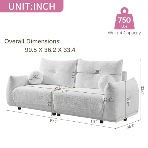 Oversized 2-Seater Loveseat Sofa with Cushions and Ball Pillows (Beige) G772004