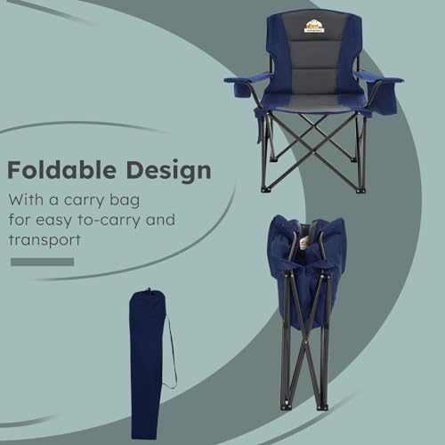 Oversized 2 Pack Heavy Duty Folding Camp Chair with Carry Bag, Cooler, Cup Holder Black V145835
