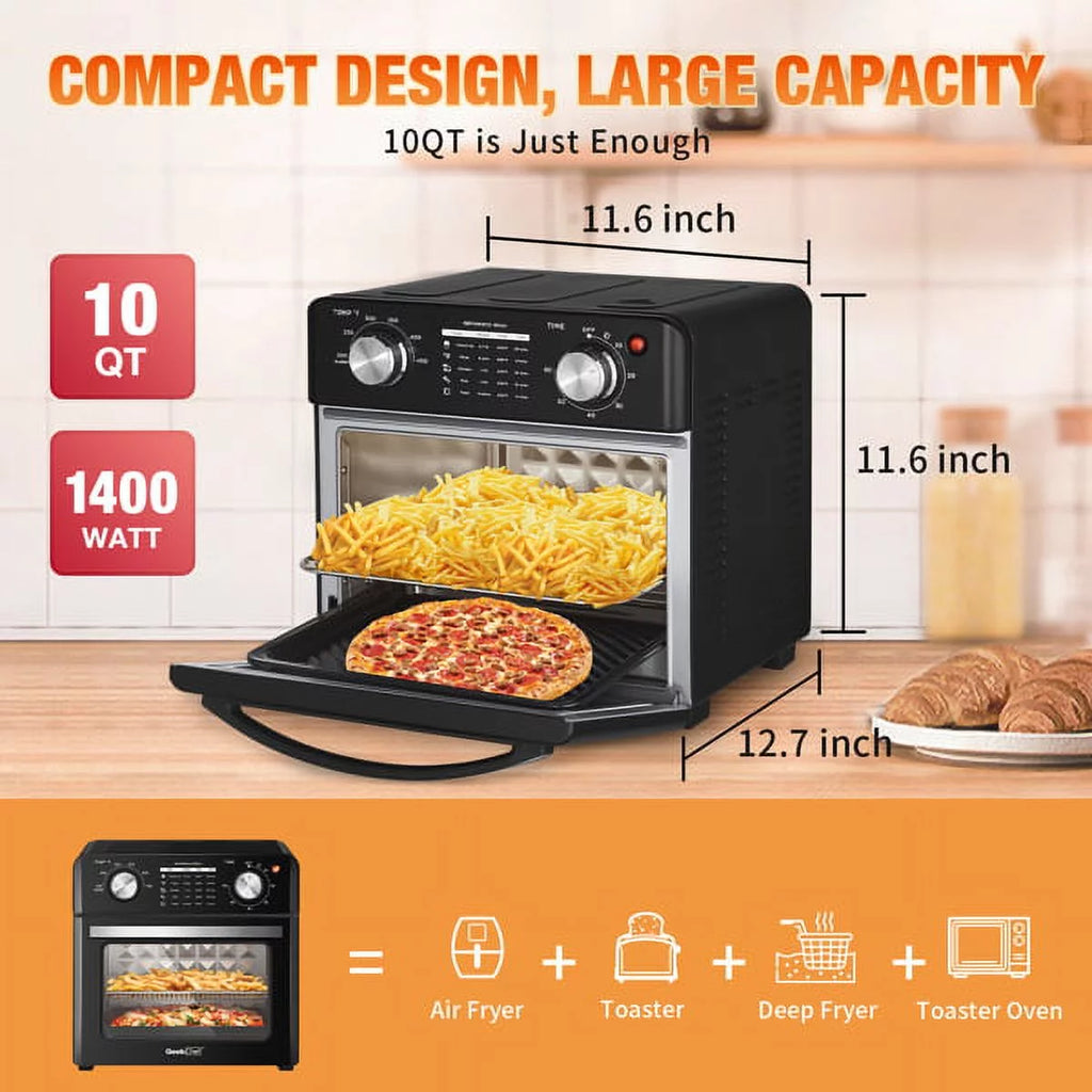 10qt Black Stainless Steel Air Fryer Toaster Oven Combo Q2674