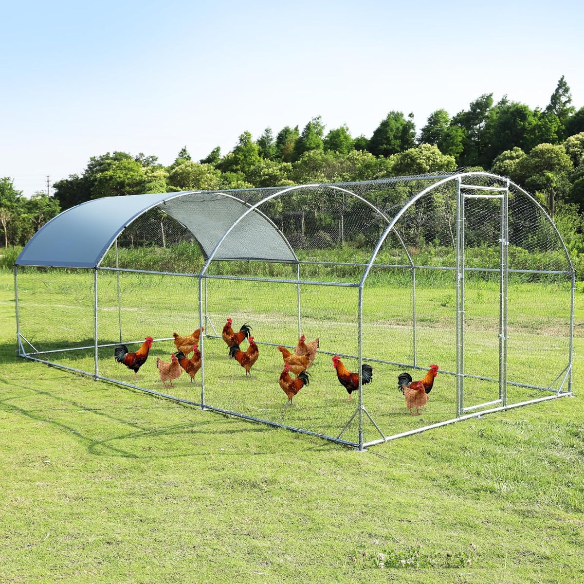 Large Metal Chicken Coop Walk-in Poultry Cage with Waterproof and Anti-Ultraviolet Cover (9.2'W x 12.5'L x 6.5'H) C5171