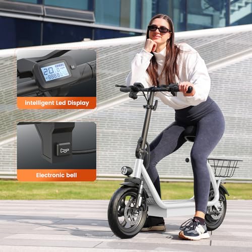 Electric Scooter with Seat, LED Display, 12" Tires, Foldable E7800