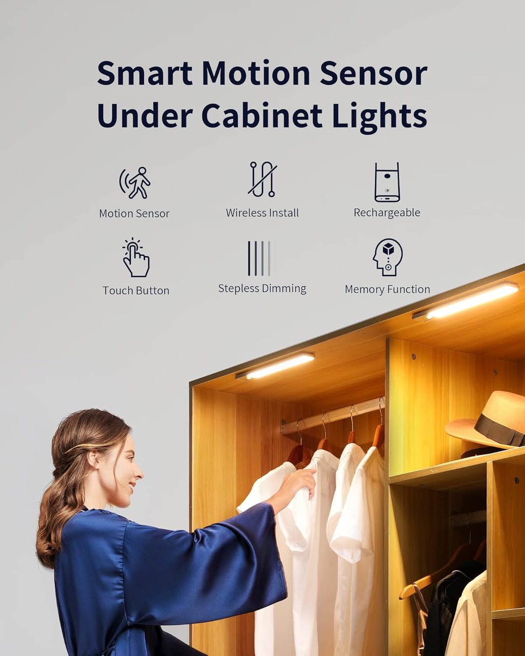 Under Cabinet Lights 48 LED Motion Sensor Light Indoor Wireless Rechargeable 2 Pack V930180