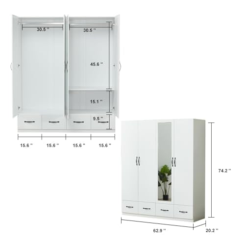 Gray Wooden Armoire Wardrobe with 3 Drawers W3983