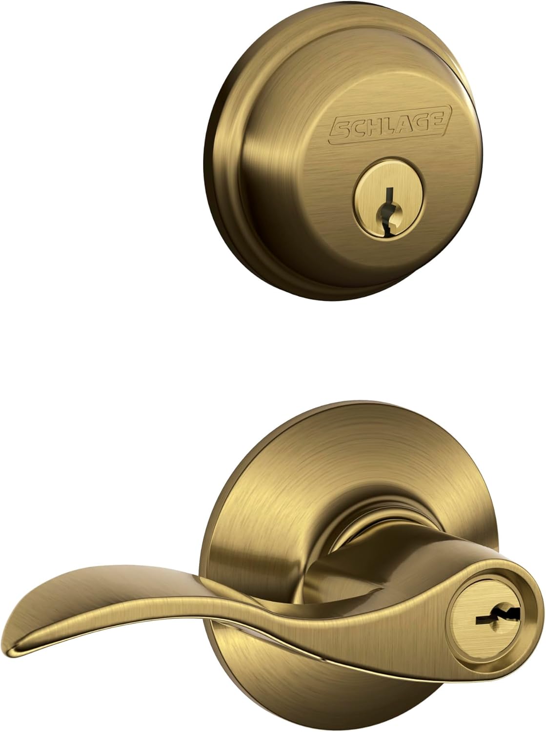 Antique Brass Single Cylinder Deadbolt and Keyed Entry Lever K327739